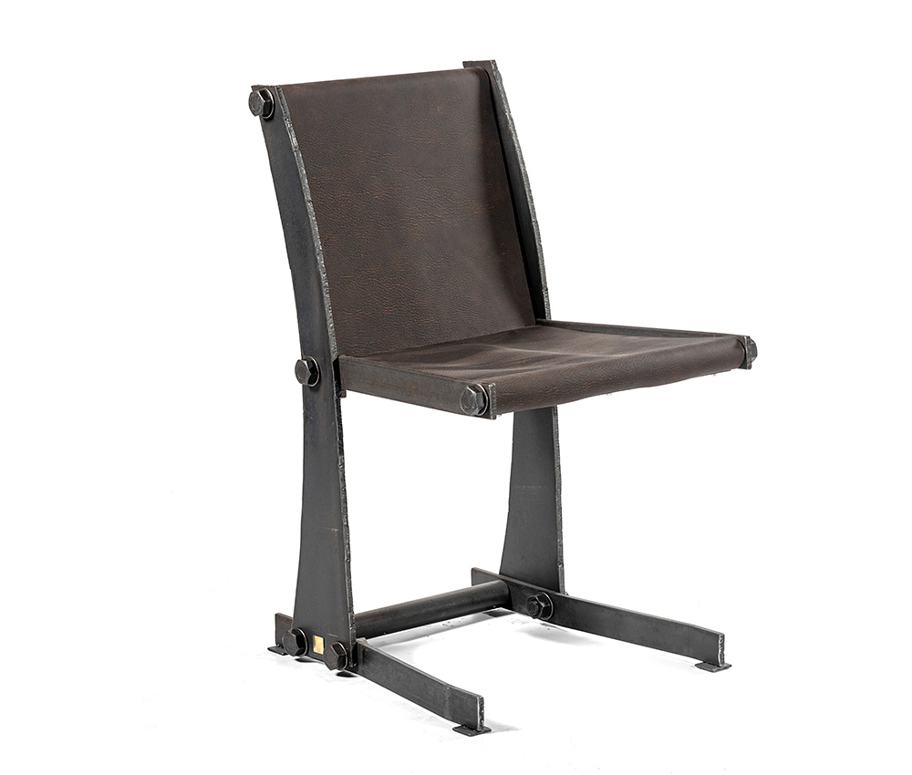 rustik stol i stål och läder